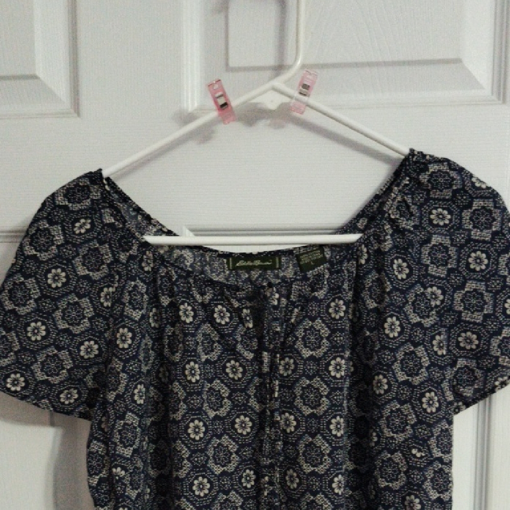 Eddie Bauer Navy and Beige Floral Blouse